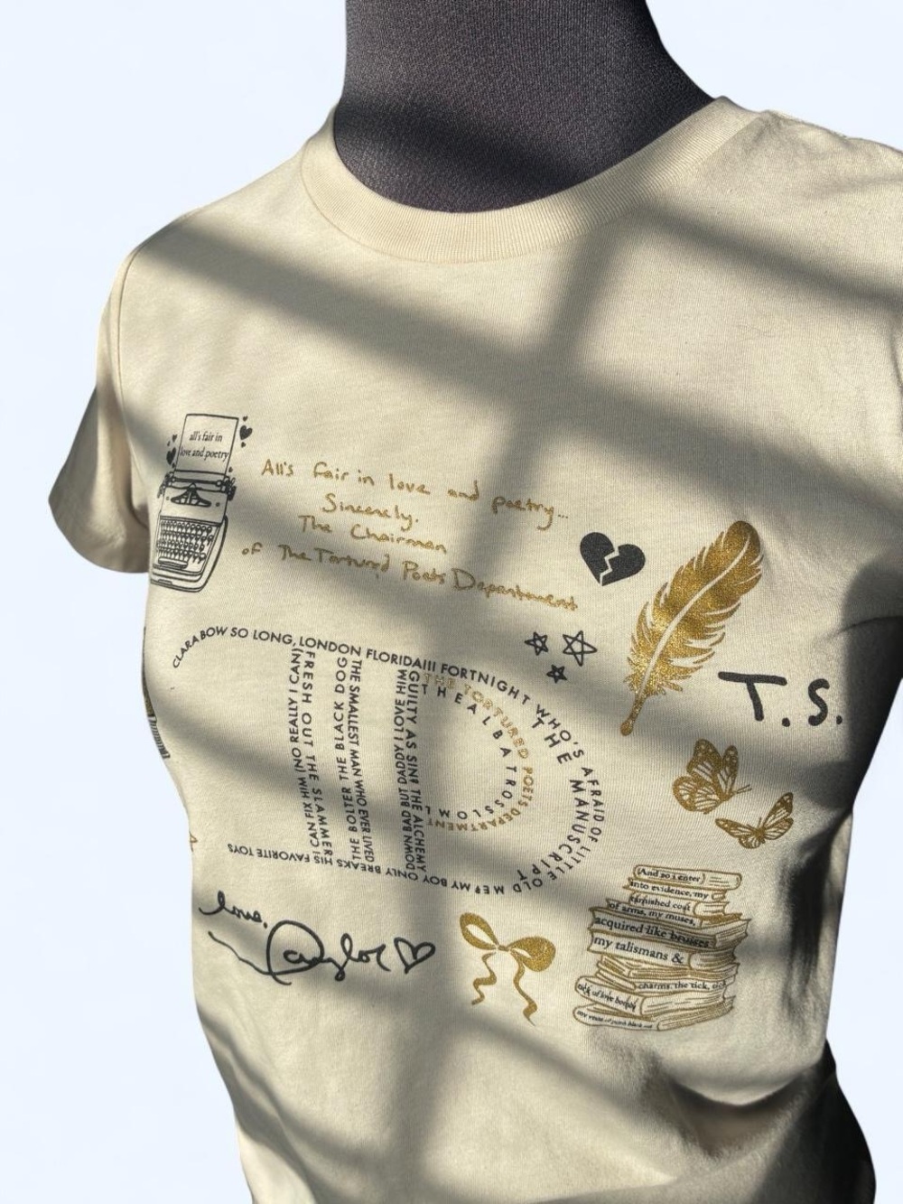 Gildan Cream Short Sleeve Tee with Gold and Black Taylor Swift Inspired Graphics